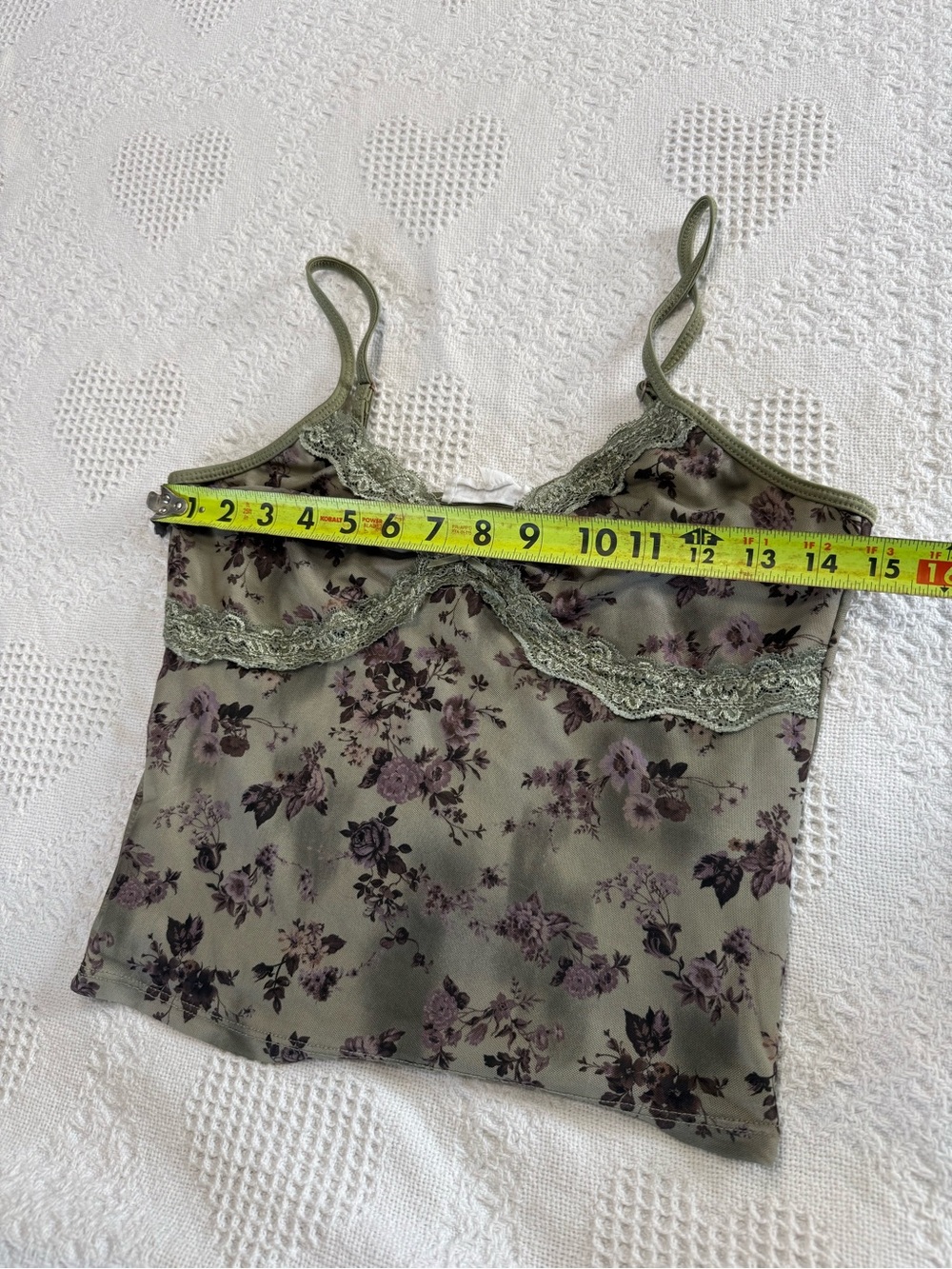 Pink Rose Green Lace Floral Cami Top (M) - Picture 6 of 7